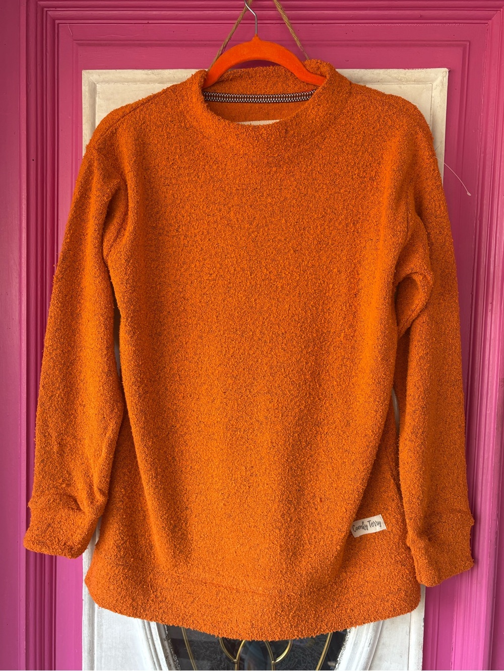 Women's Orange Crewneck Bouclé Sweater